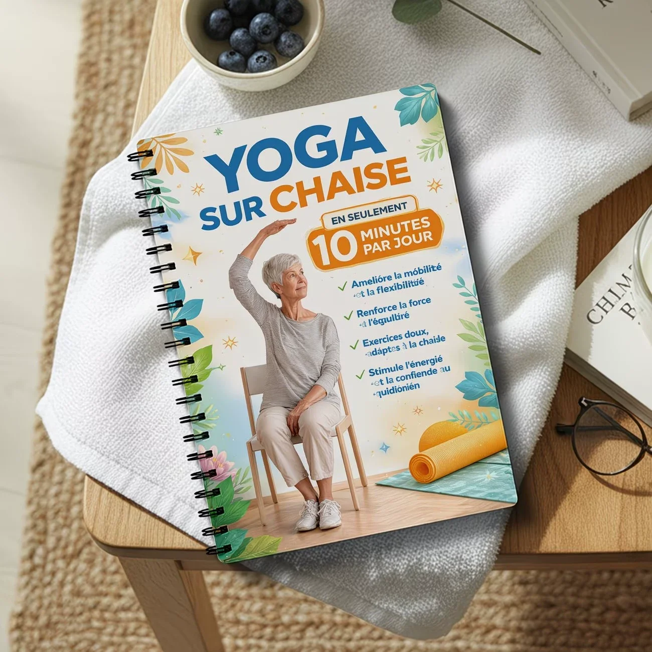 French Version Yoga Sur Chaise Guide Book Weight Loss, Muscle Strengthening & Flexibility - Beginner-Friendly Workout Suitable