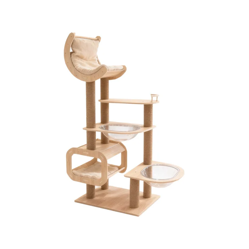 Large solid wood cat climbing frame integrated four seasons sky large scratching board space capsule fat cat toy scratching