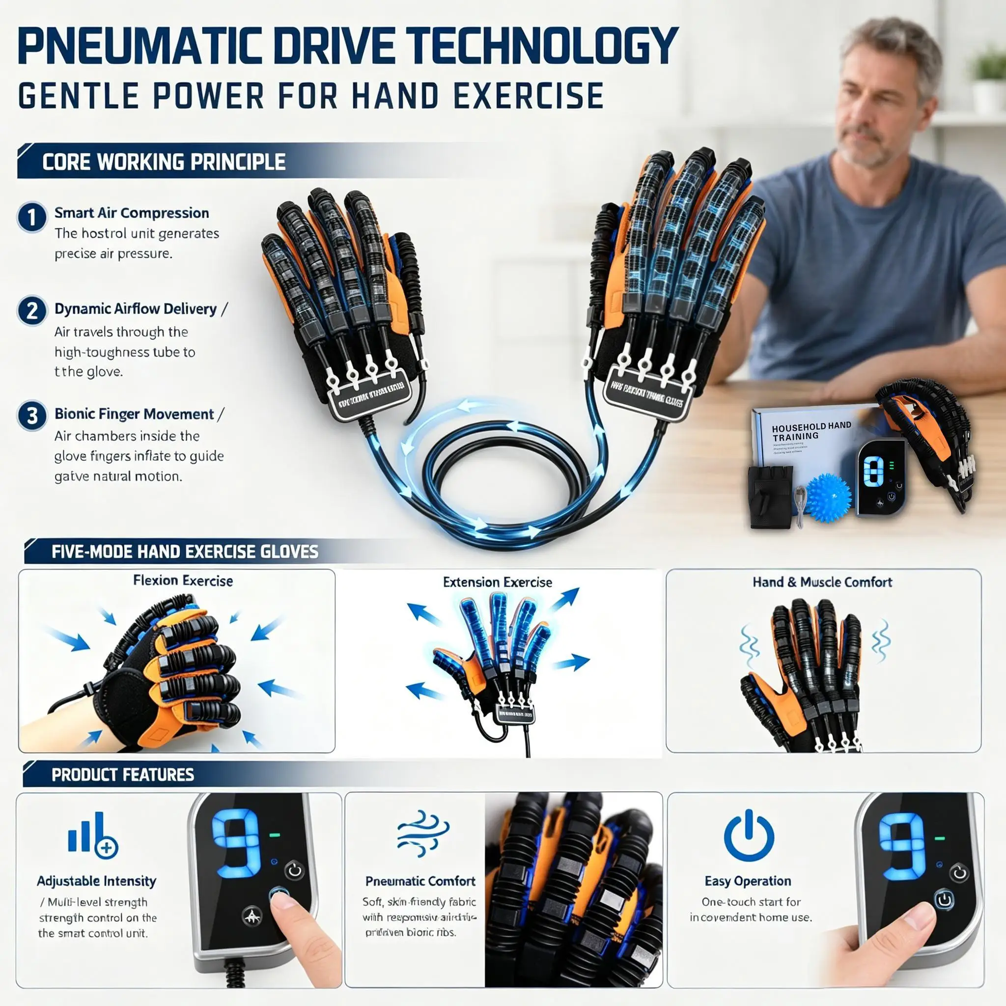 Intelligenter Roboter-Trainingshandschuh für Handübungen Elektrisches Fingerflexibilitäts-Trainingsgerät Heimfitness-Tool – Detail 3