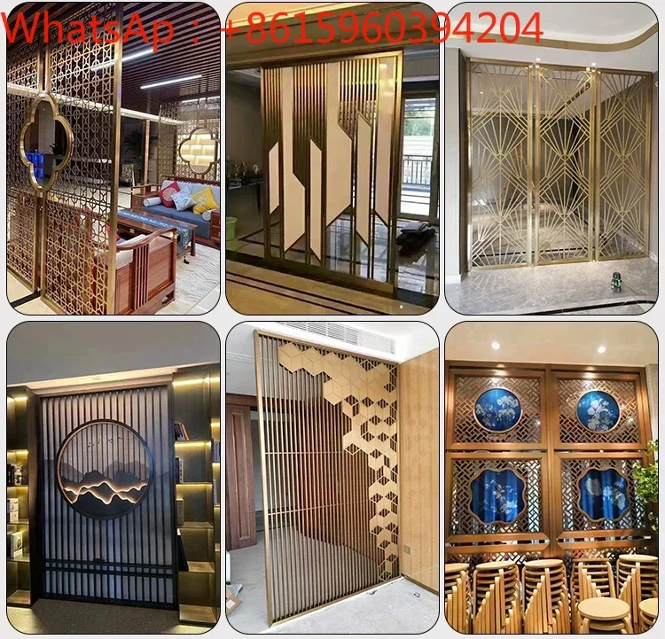 Customized new Chinese-style stainless steel screen to partition metal hollowed-out grille living room porch modern simplicity