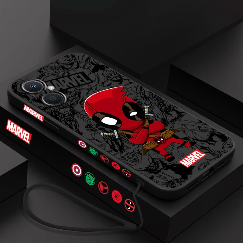 Marvel Deadpool Spiderman Phone Case For OPPO Find X5 X3 X2 Lite Pro Neo A5 A53 A94 4G 5G Liquid Left Rope Soft Cover