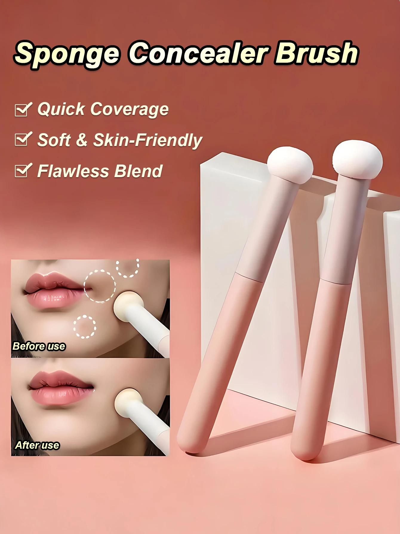 1/2PCS マッシュルームヘッドスポンジチップコンシーラーブラシ、目の下、涙溝、笑顔のラインをカバーするための柔らかい小さなディテールブラシ