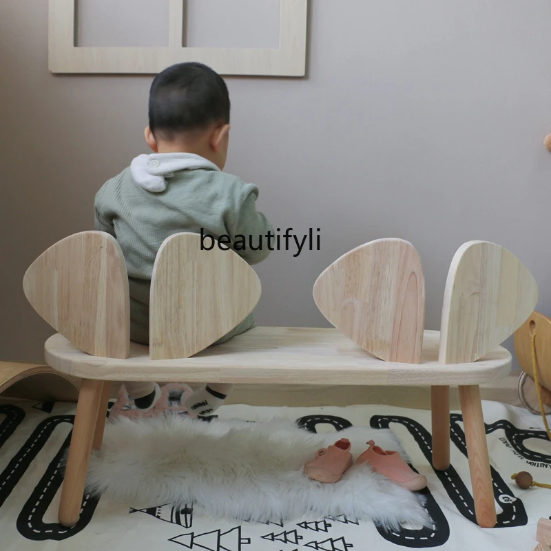 GY INS Double Bench Wing Shape Solid Wood Stool Children's Room Children's Clothing Store Shoe Changing Stool Learning Bench