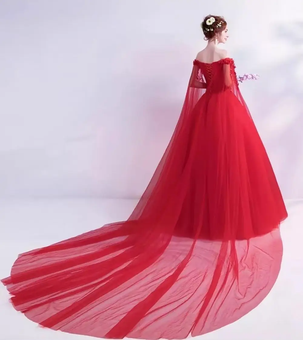 Princess Off Shoulder Ball Gown With Cape Appliques Plus Size Formal Evening Gown Quinceanera Dresses 15 16 Sweet Wedding Dress