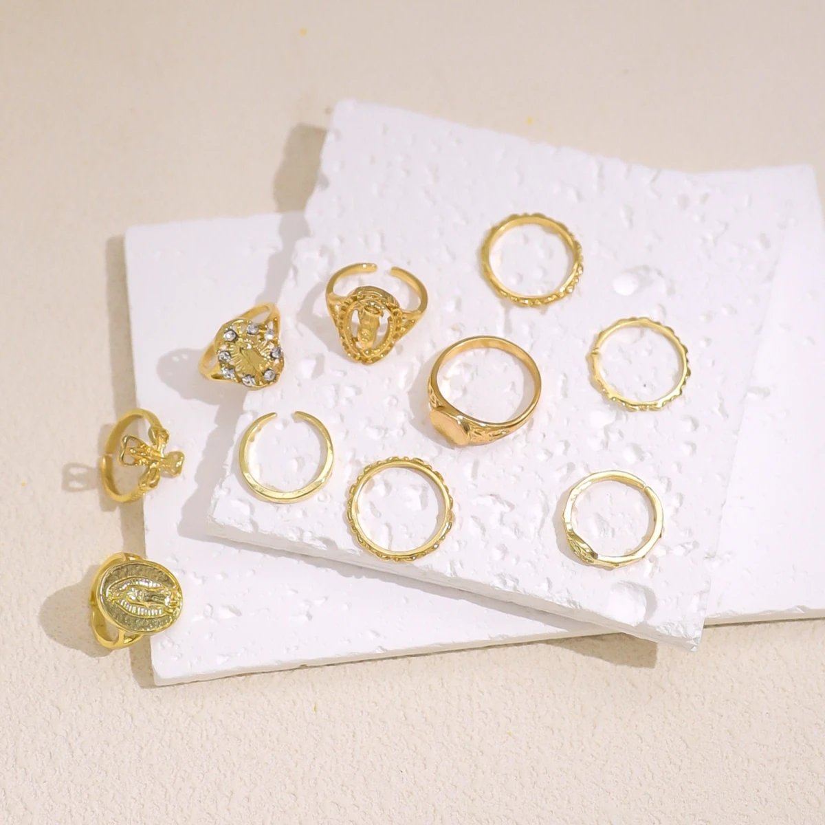 10 قطع من خواتم الأصابع العصرية على شكل تاج من حجر الراين المبالغ فيه والصليب الشرير، مناسبة لجميع المناسبات، اختيار هدية رائع #5