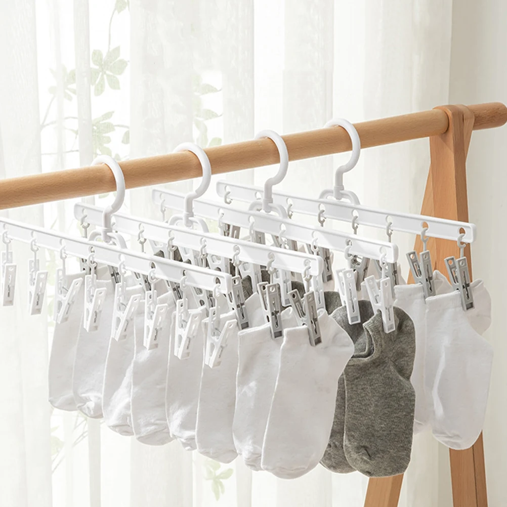 

4pcs White Rotatable Anti-slip Clothes Hanger 8 Clips for Socks Underwear Towels Drying Rack Laundry Storage Organizer Sturdy