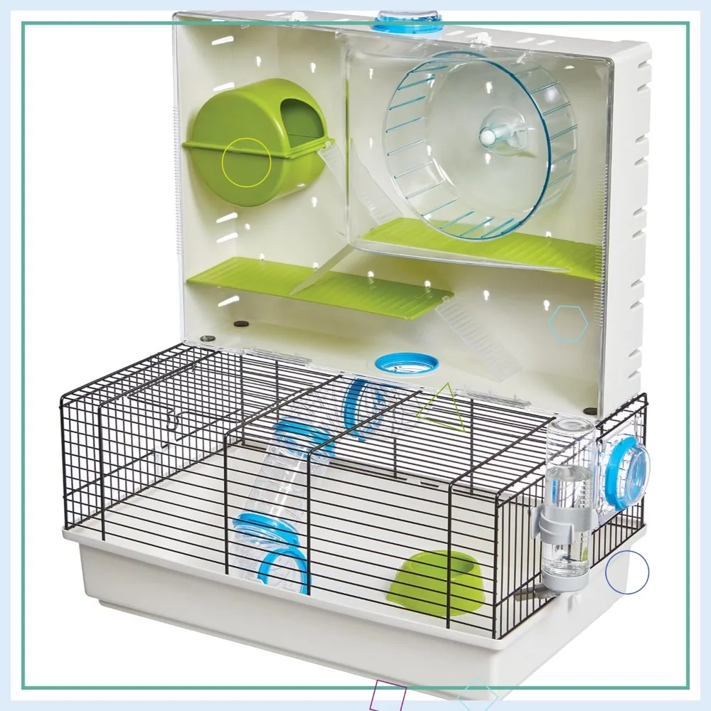 

Fun Arcade Hamster Cage with Multi-Level Play Space, Includes Accessories for Easy Pet Care