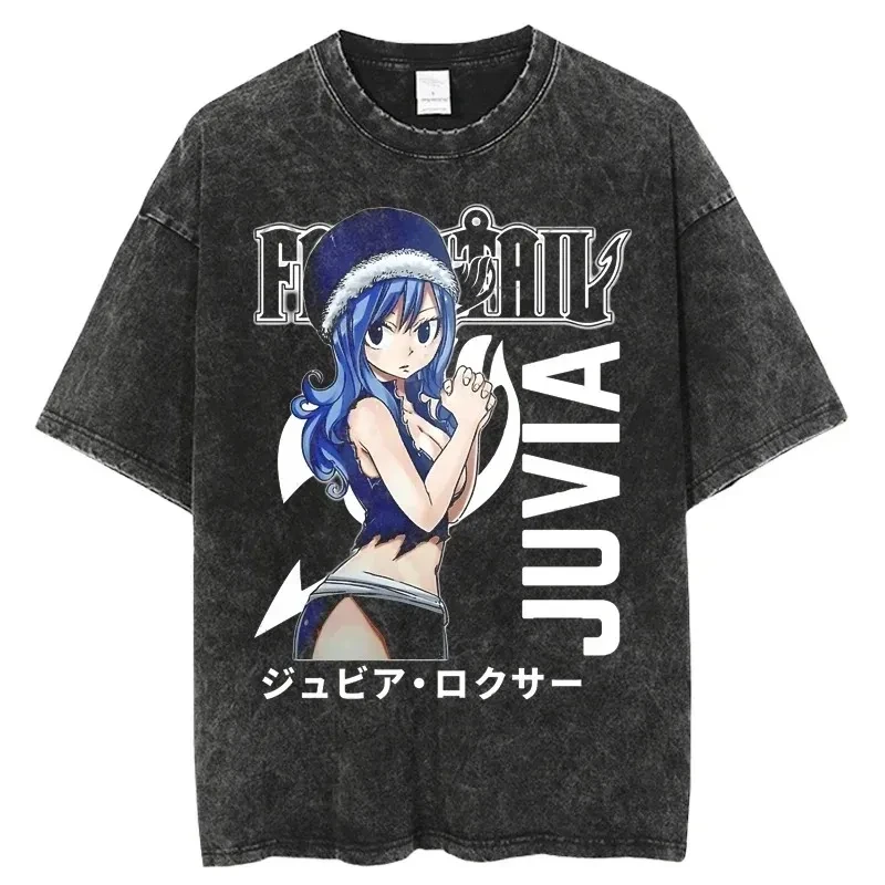 Fairy Tail Washed New Model T-shirt Oversized Unisex Couples Streetwear Trendy personality Clothes Y2k Short Sleeves Classic tee