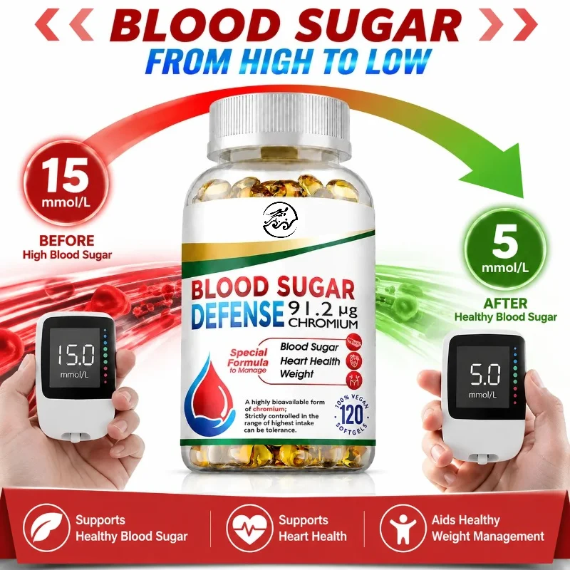 Blood Sugar Defense Capsules with 91.2μg Chromium, Support Glucose Metabolism, Balanced Blood Sugar Heart Health, Cardiovascular