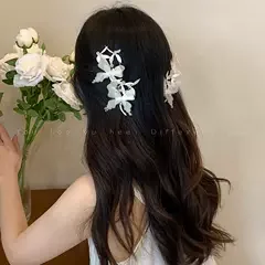 Grampo de cabelo borboleta branca inspirado em Zhang Jian para mulheres – acessório de cabelo lateral pequeno.