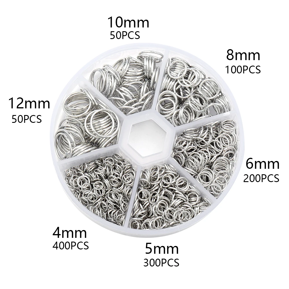 1100 Stück/Box 4/5/6/8/10/12mm Metall-Sprengringe, offene Biegeringe, Verbinder für Schmuckherstellung, DIY Armband, Halskette, Zubehör – Detail 11