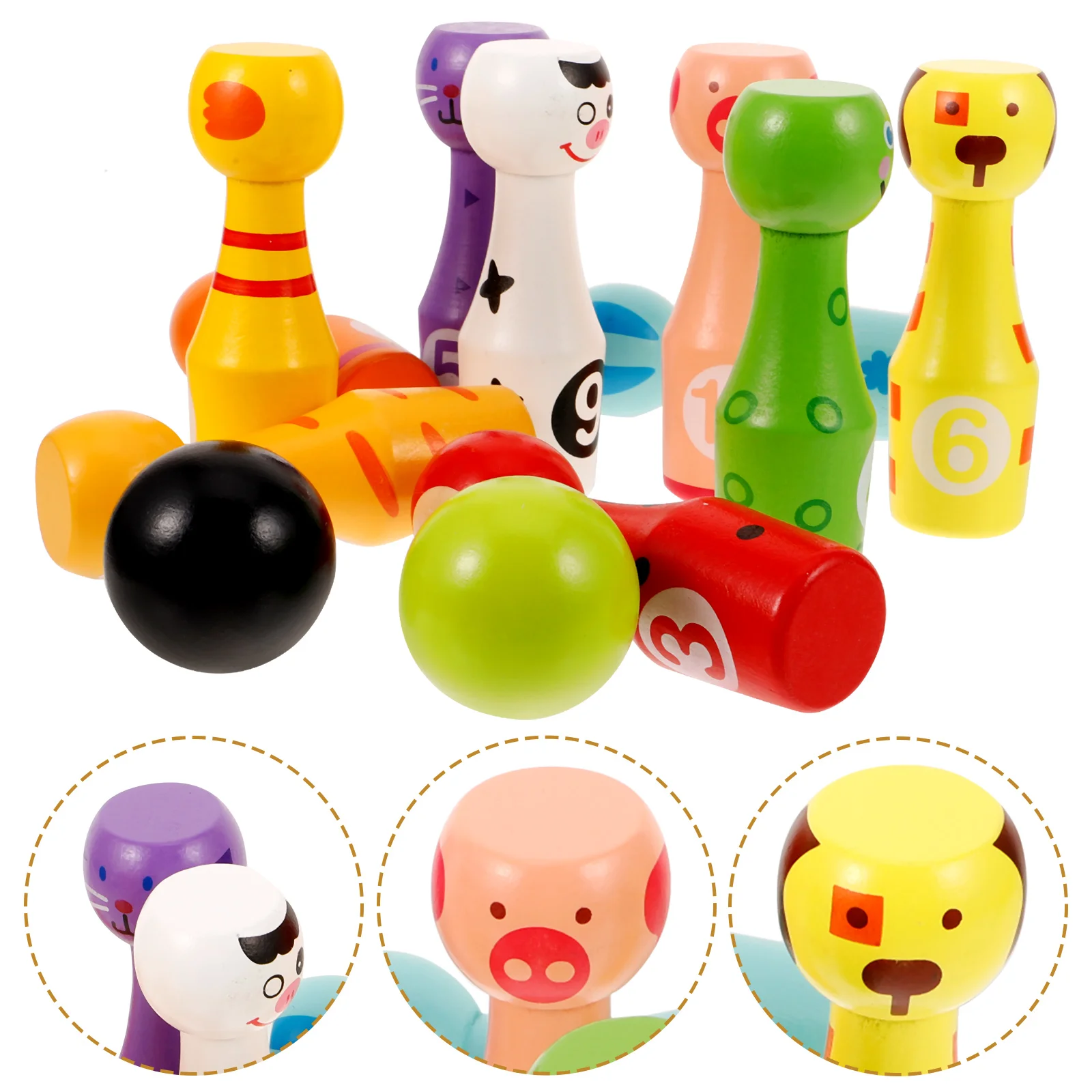 

1 set 1 Set Cartoon Wooden Bowling Set Animal Shape s Bowling Ball Educational Development For Hand Eye Coordination