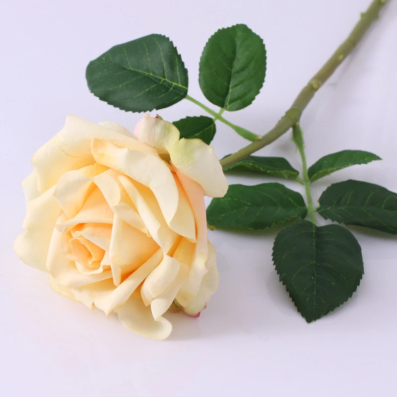 Real Touch Simulation Flowers Latex Rolled Edge Rose Branch Hotel Shopping Mall Restaurant Decoration Artificial Roses Flower