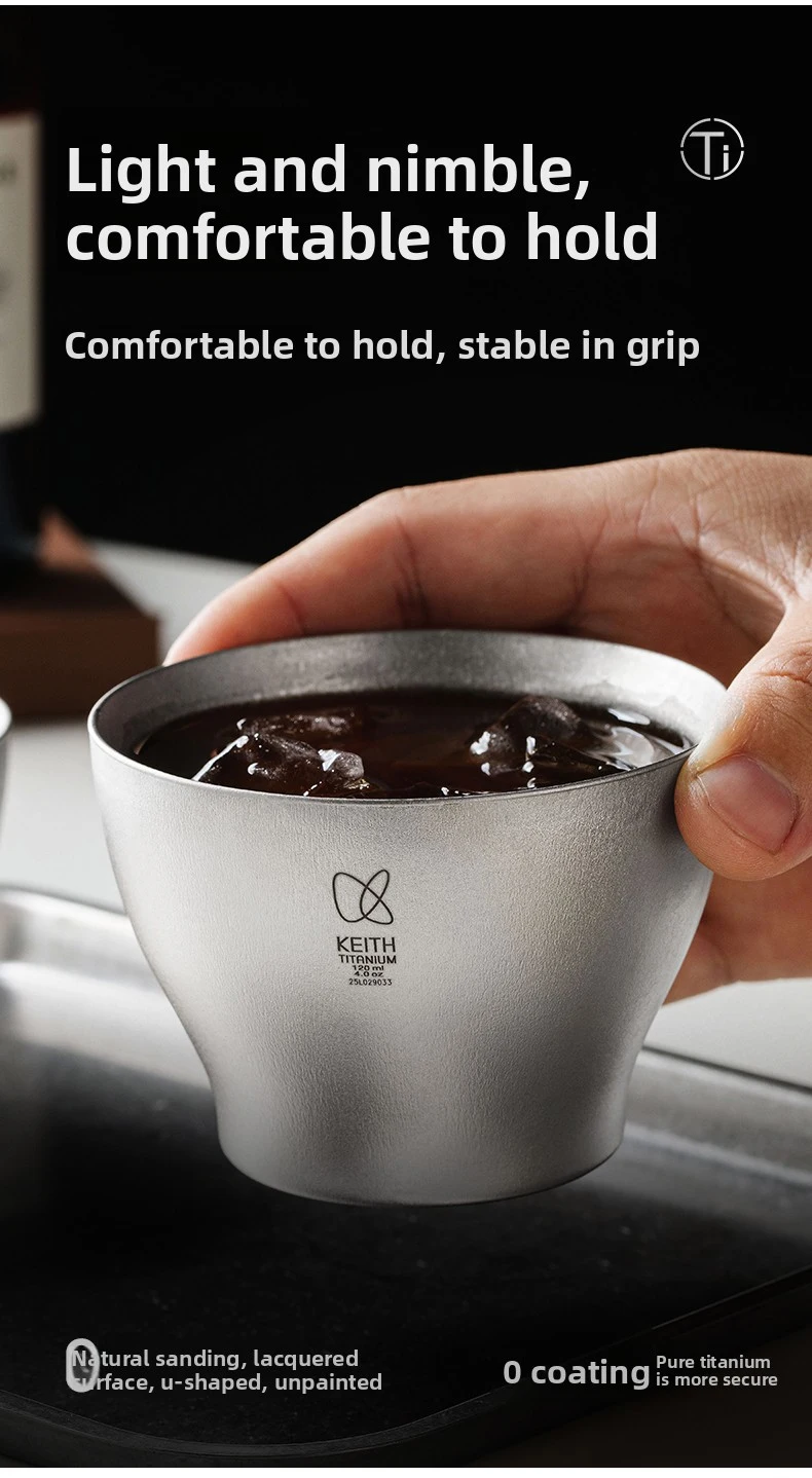 KEITH Doppelwandiger Reintitan-Becher 120ml Multifunktionaler Wein-Whiskey-Tee-Kaffee-Becher Leichtgewichtiger Verbrühungsschutz-Becher für Outdoor und Zuhause – Detail 3