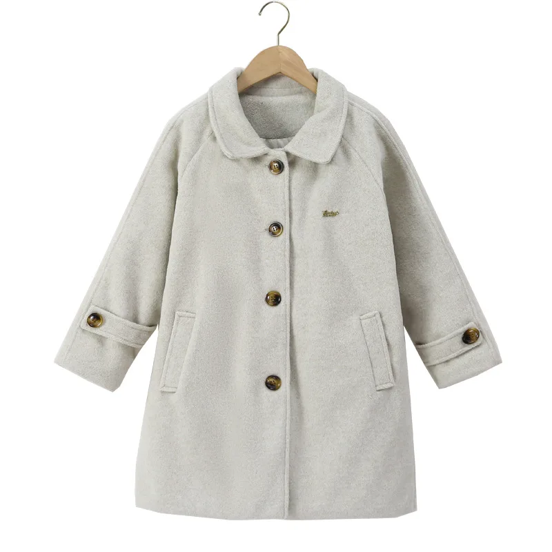 Winter Girls Wool Coat Long Double-faced Tweed Overcoat for Kids Fashion Casual Grey 10 12 14 Years Teenage Children Outerwear