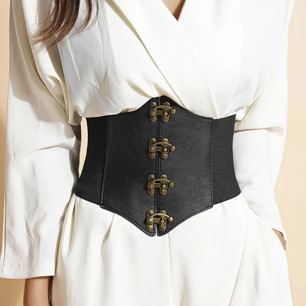 Faux Leather Dress Corset Belt Wide-Brimmed Design Elastic Waistband Retro Style Women Wide Belt Adjustable Corset Waist Cincher