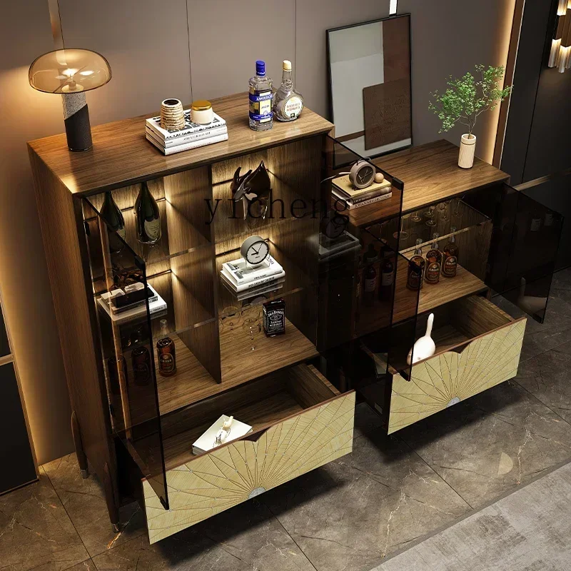 

solid wood light luxury wine cabinet black walnut glass door figure display cabinet