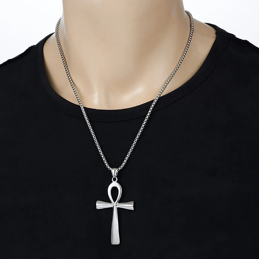 Trendy Mythology Key Of Life Pendant Silver Color Stainless Steel Egyptian Ankh Collar Chains Necklace for Men Women Jewelry - Image 3