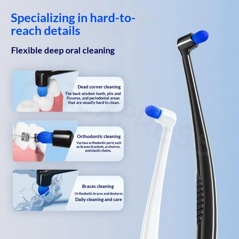 فرشاة أسنان ملونة برأس صغير وحزمة واحدة بين الأسنان، فرشاة أسنان ذات شعيرات ناعمة لتنظيف الأسنان العميق عن طريق الفم