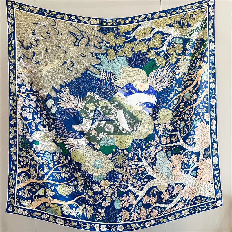 

Шелковый шелковый шарф женский эльф сказка ретро шелковый шелковый темпераментный принт универсальный квадратный шарф внешний шарф шаль