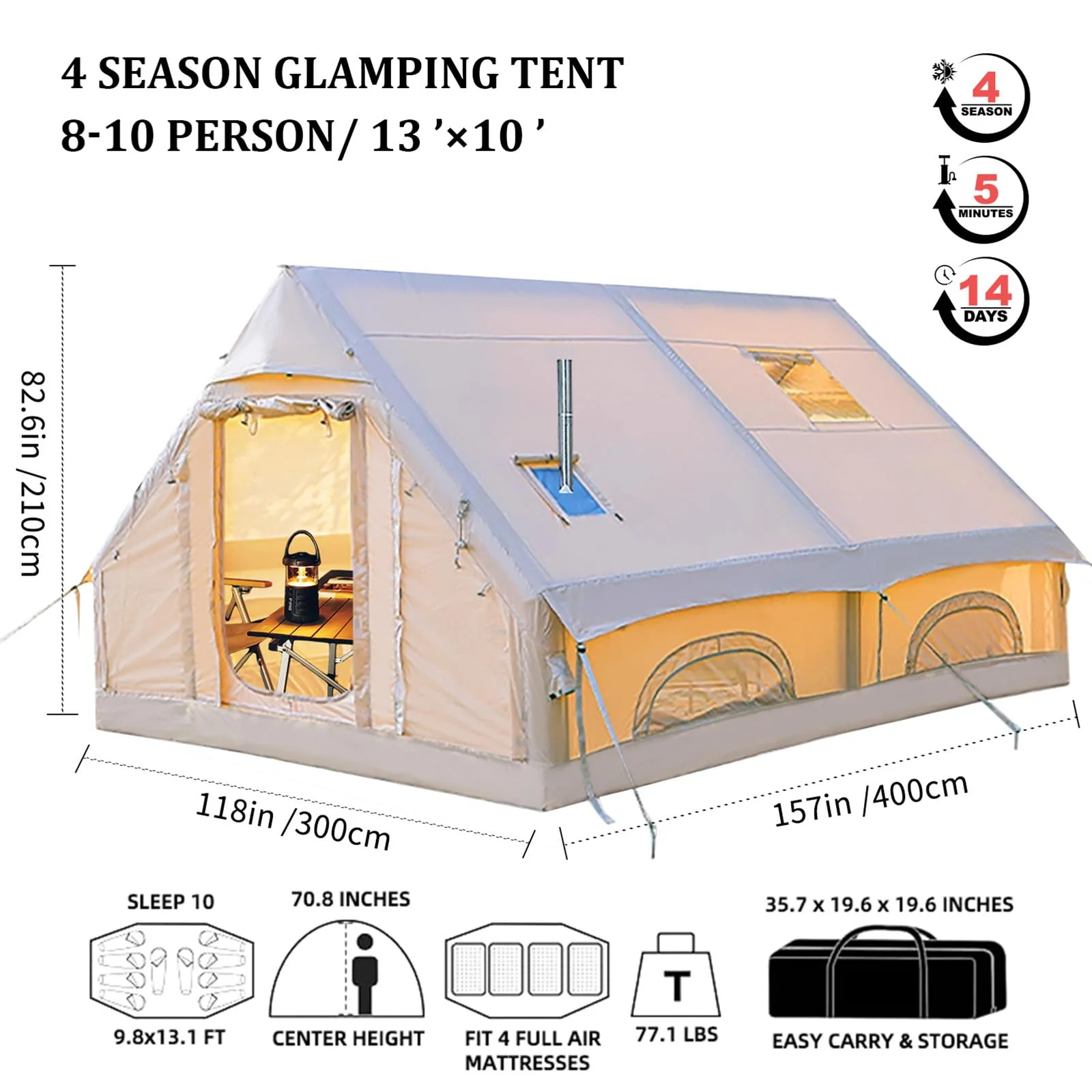 Inflatable Double Layer Four-Season Family Camping Tent with Automatic Setup Waterproof Oxford Fabric Easy Assembly