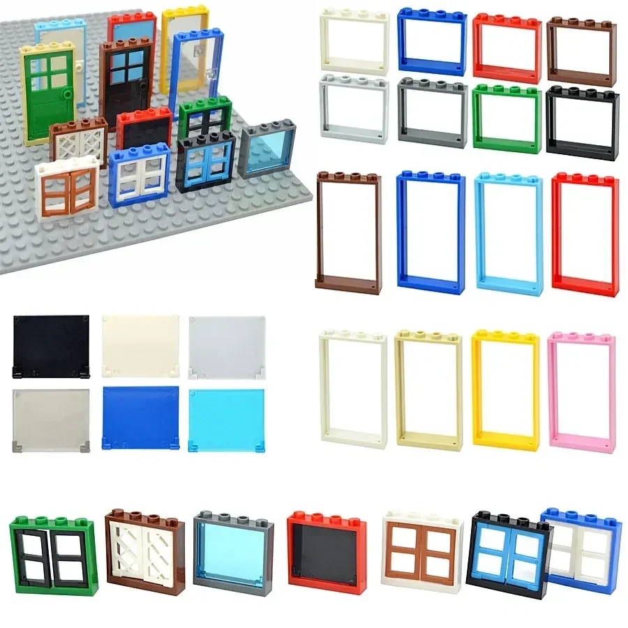 MOC City Window Building Blocks Parts MOC House Door Frame Glass Bricks Compatible 60594  60616 60621 60596 Educational Parts