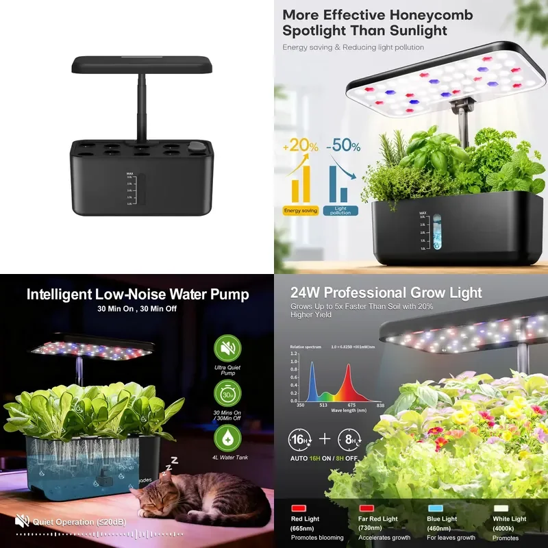 Indoor Hydroponic Garden Growing System 3L Water Tank with Full Spectrum LED Grow Light for Herbs Vegetables Seed Starting