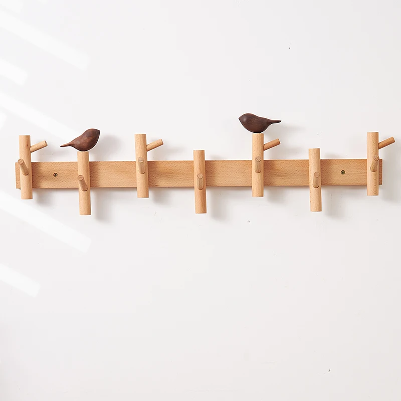 Nordic-Style No Drill Wooden Wall Hooks Multipurpose Entryway Organizer for Coats Bags Keys Space-Saving Home Decor 4