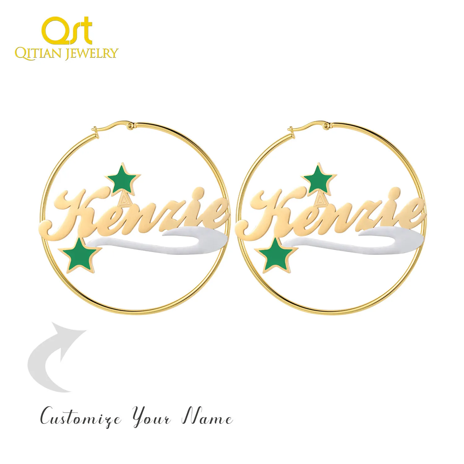 

Christmas Best Gift For Women Custom Hoop Name Earrings With Stars Hiphop Sexy Jewelry For Girl Personalised Name Earring Pair