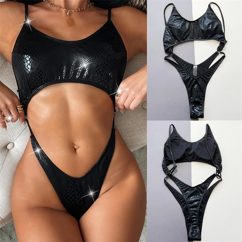 Nowy czarny jednoczęściowy strój kąpielowy nadruk węża seksowne Monokini damskie body kobiece bikini damskie kostiumy kąpielowe Dropshipping