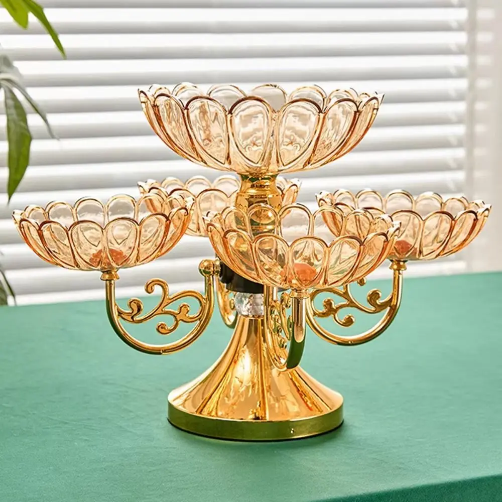 

Elegant Rotating Snack Serving Tray Flower Shaped Light Luxury Rotating Fruit Tray Multi-Layered Durable Snack Dessert Plate