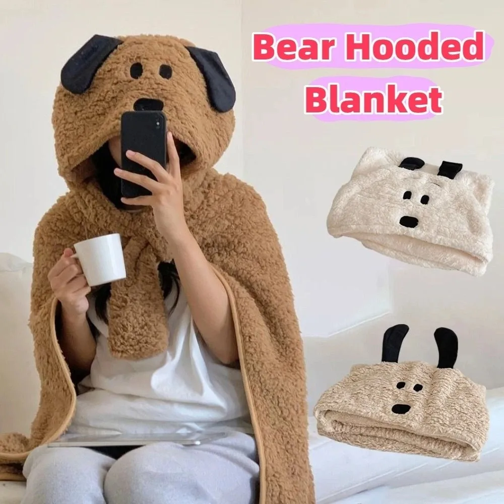 

Ins Style Kawaii Bear Hooded Blanket Fleece Material Keep Warm Hooded Cloak Throw Blanket Soft Wearable Blanket Winter Season