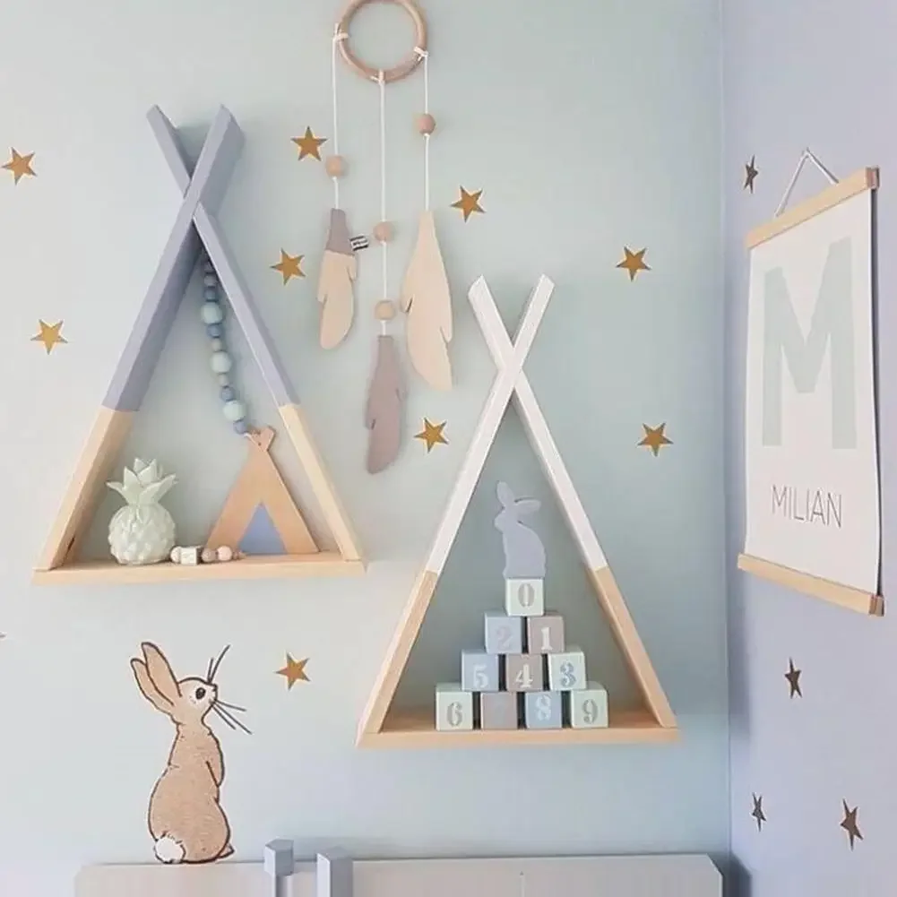 

1Pc Fresh Simple Wooden Triangle Storage Holder Rack Decor Wall Mounted Shelf Storage Rack Home Rooms Decorative Shelves