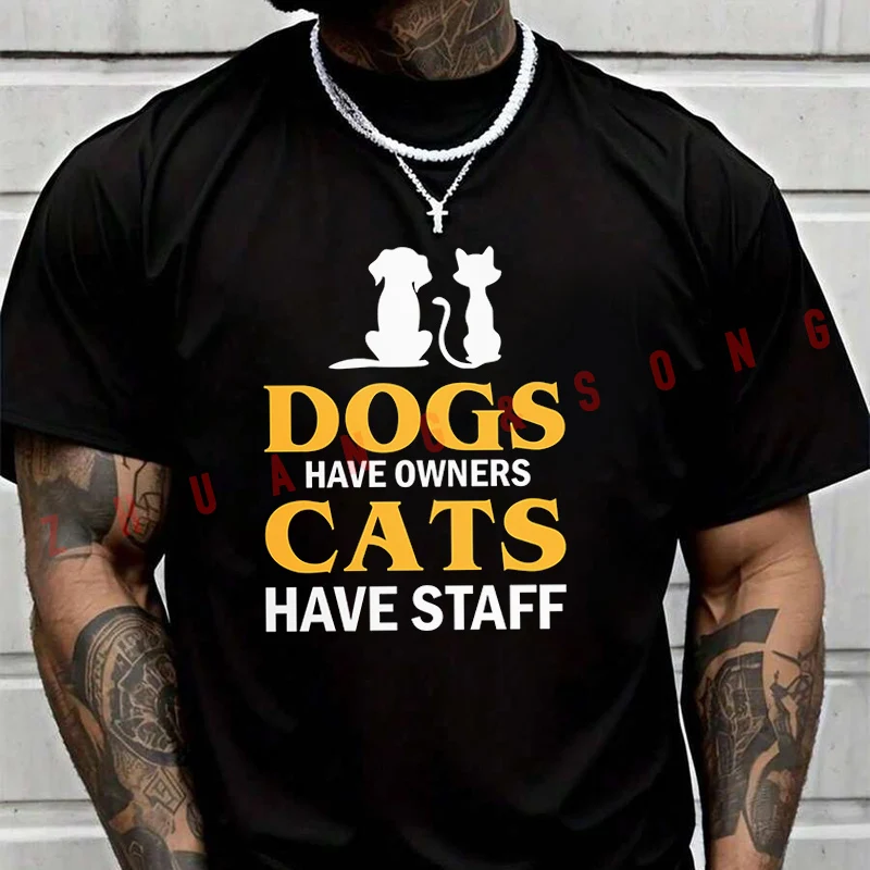 

Мужская модная футболка с изображением собак и кошек, повседневные модные футболки на лето, удобные топы с короткими рукавами