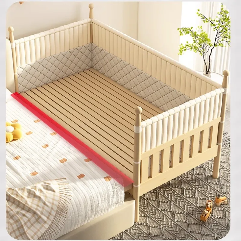 Детская кровать из массива дерева, высокое ограждение, прикроватная тумбочка принцессы для маленьких детей, расширенная сторона, маленькое сращивание, большое можно поднимать