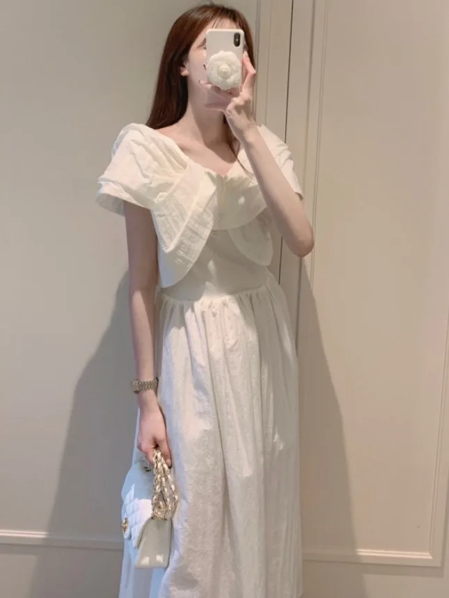 

Chic Knot Design Sensual Women Dr Sweet Sle V-Ne ort Sve Color Summer Faionable Casual Date Outfit