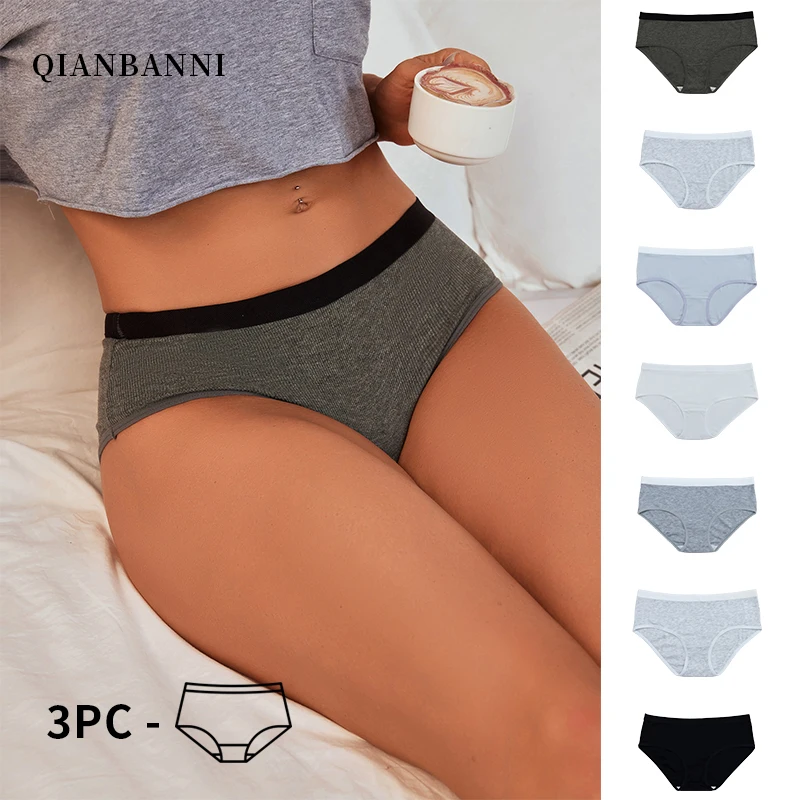 

3PCS/Cotton Women's Panties Fashion Striped Breathable Underwear Female Simple Comfortable Briefs Sports Intimate Lingerie