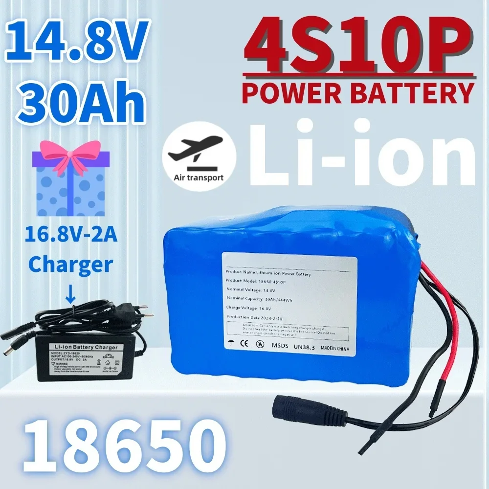 4s10p 14.8V 30Ah 444Wh Lithium-ion 18650 Power Battery withBMS for Inverter Smart Robot High-power Equipment Etc+16.8V charger