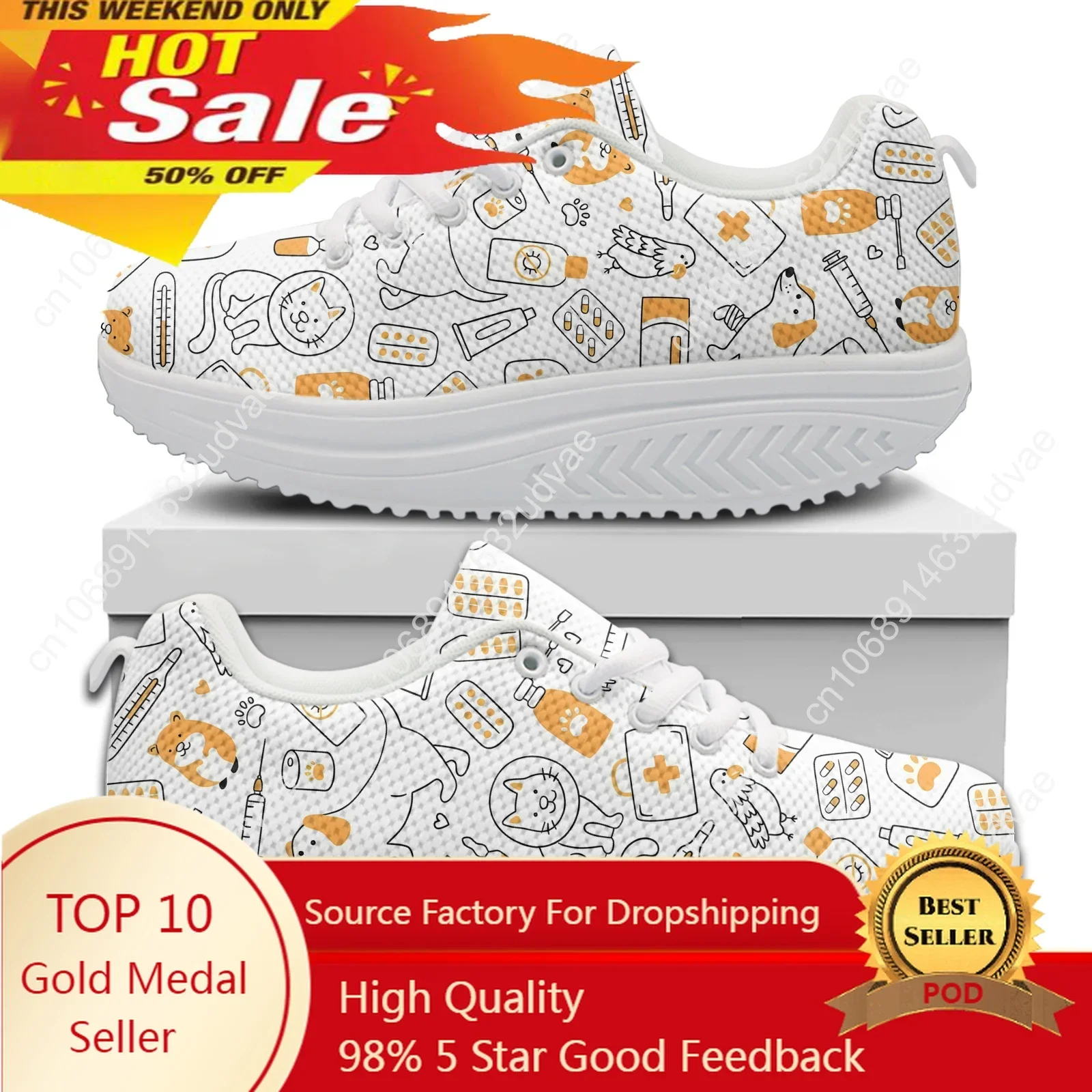 

Pet Medical Designer Platform Sneakers For Women Cartoon Animal Medical Shake Shoes Girls Height Increasing Shoes