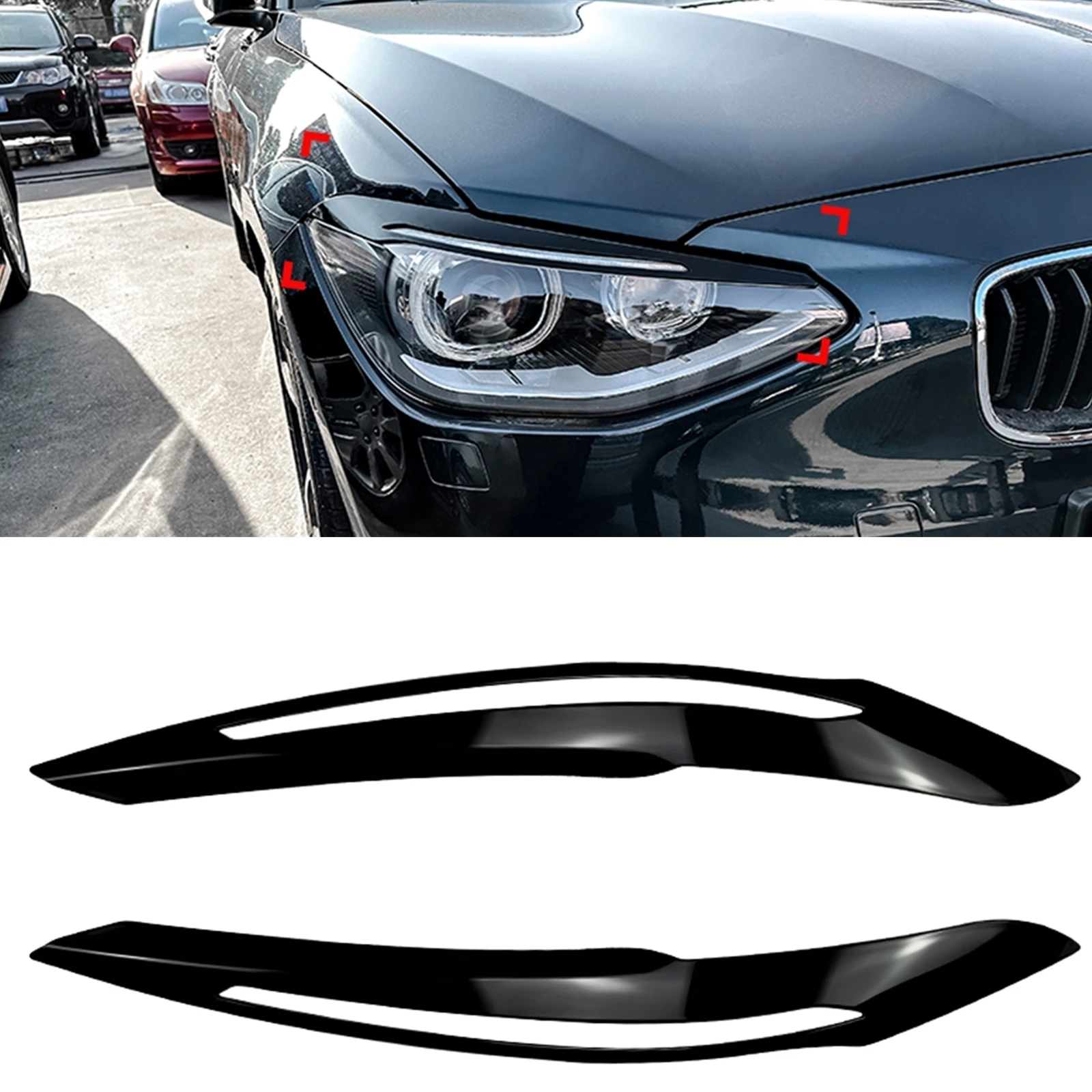 2 Pieces Front Head Lamp Cover Trim Headlight Eyebrow Eyelid For BMW 1 Series F20 F21 114i 116d 116i 2011-2014 Advance Version