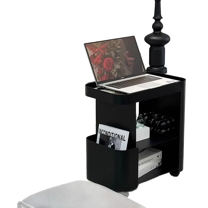 

Black sofa edge table removable small coffee table living room light luxury trolley wrought iron glass with wheels bedside table