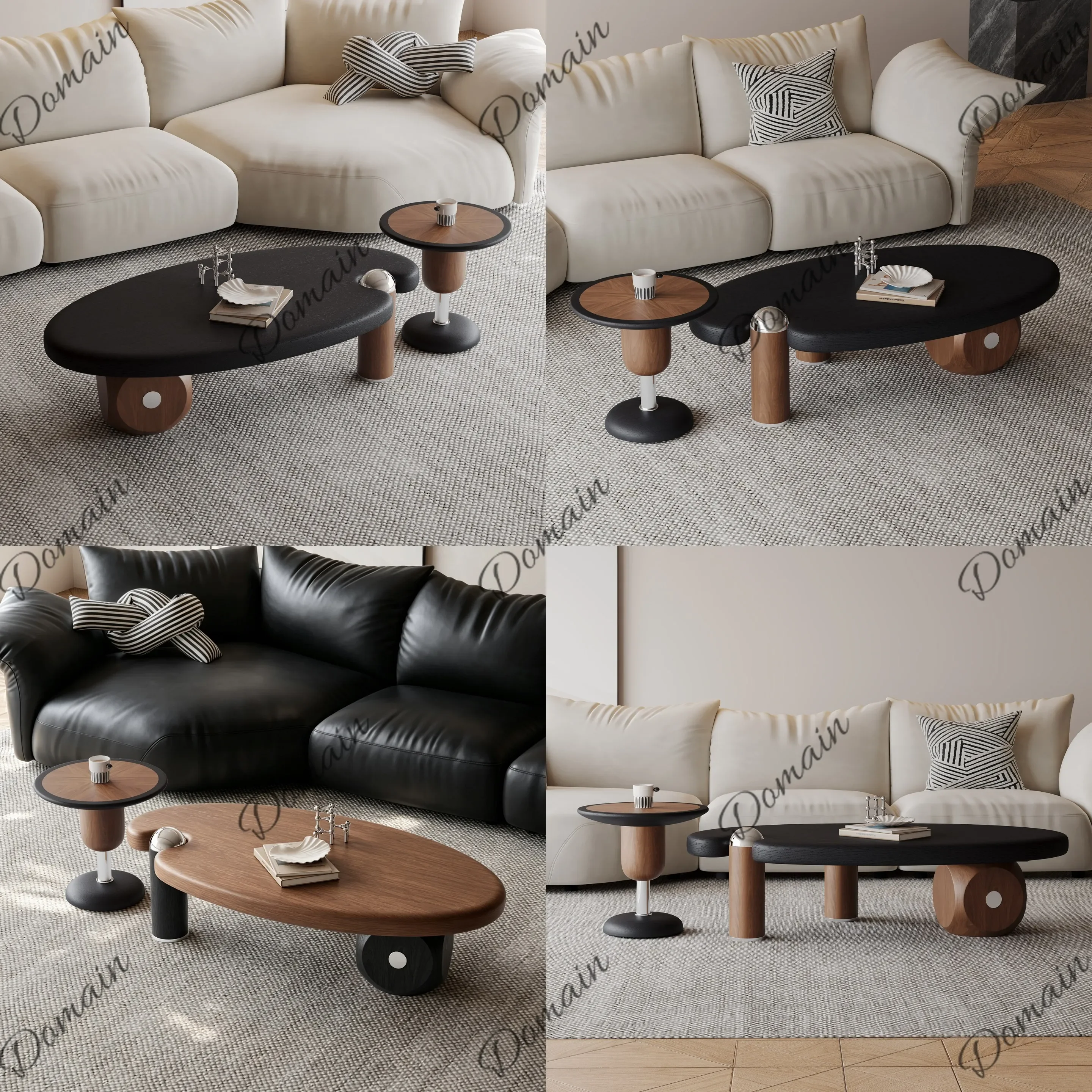 Q yI Retro Oval Coffee Table Set, Asymmetrical Height, Designer Creative Living Room Furniture for Small Spaces