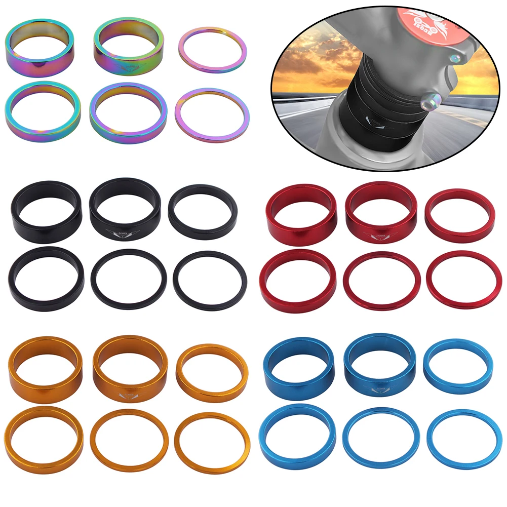 6Pcs Bike Headset Stem Spacers 2/5/10mm Bicycle Headset Spacer Bicycle Washer Spacing Pad Aluminum Alloy for MTB Mountain Bicyle