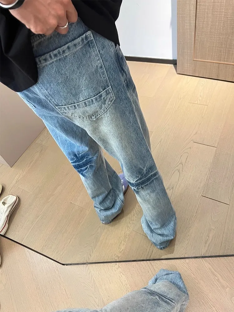 Waed Blue High Street Vibe Men's Jeans Straight Leg Slim Fit Micro Flare Autumn Clean Fit Denim mid Waist Zipper Casual