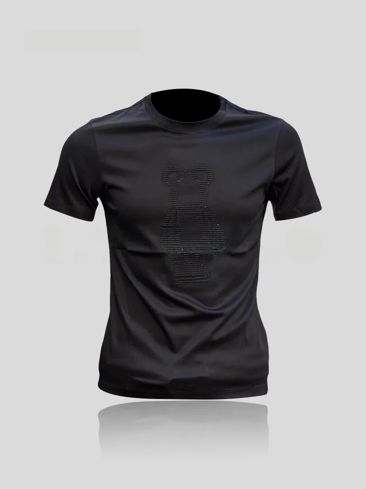 I.T  round Neck Short Sleeve Men's Summer Fashion Brand Heat Pressed Bear Silk Cotton Slim Fit Short T-Shirt