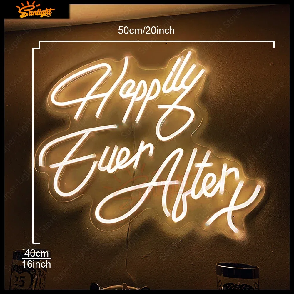 Sinal LED Neon Light para Home Decor, Wall Art, Night Lamp, Festa de Casamento, Presente de Aniversário, Big Happily Ever After