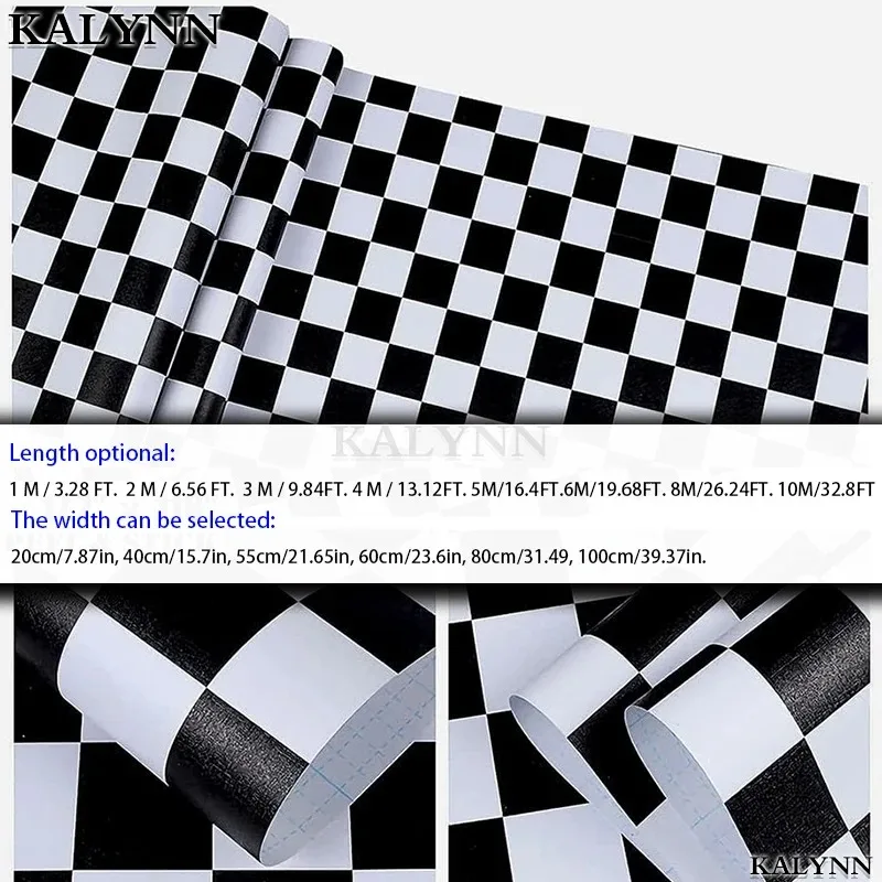Checkered Contact Paper Peel and Stick Black White Wallpaper Self Adhesive Waterproof Decorative Vinyl for Kitchen Walls Sticker
