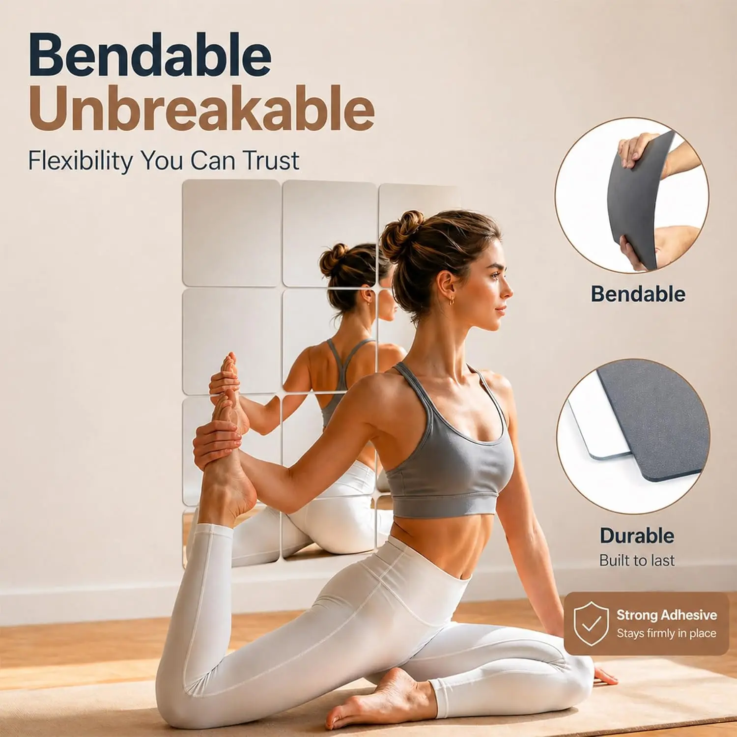 Mirror Stickers for Walls 4 Packs Self Adhesive Stick on Mirrors Tiles Small Peel and Stick Mirror Tiles 2mm Unbreakable Wall Mi