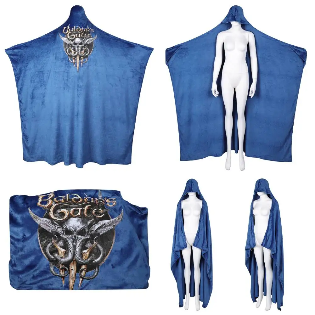 Game Baldur Cos Gate Blue Printed Hooded Cloak Blanket Outfits Cosplay Adult Women Men Unisex Costume Halloween Carnival Suit