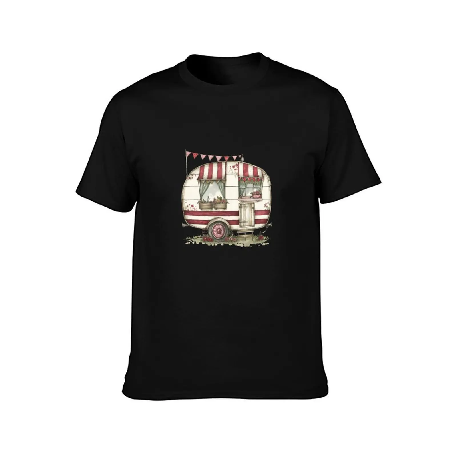 Cute retro caravan red T-Shirt Vintage Style Printed Top